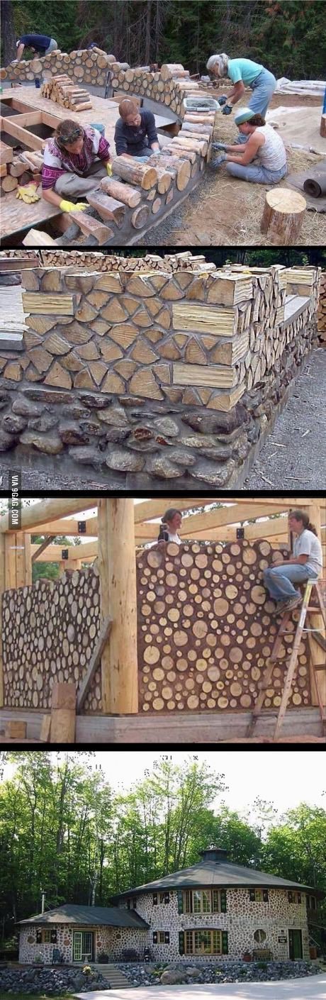 When you didn’t decide: a brick house or a wooden one!? - 9GAG, House, Building, Wooden house