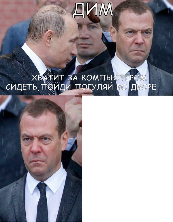 Dimonchik and rain - Dmitry Medvedev, My, Vladimir Putin, Rain, Memes