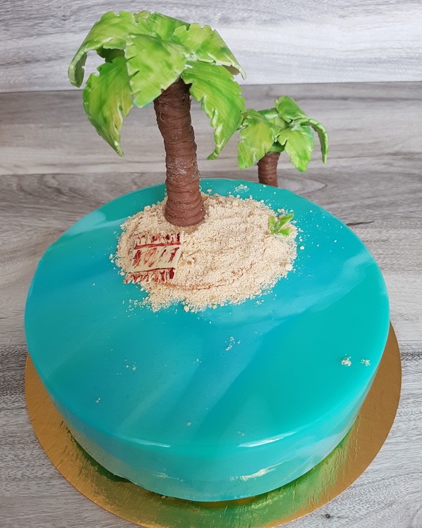 Sun, palm trees and sand. Or vacation in one cake. - My, Cake, , Confectioner, Vladivostok, Mousse cake, Biscuit, Chocolate, Longpost