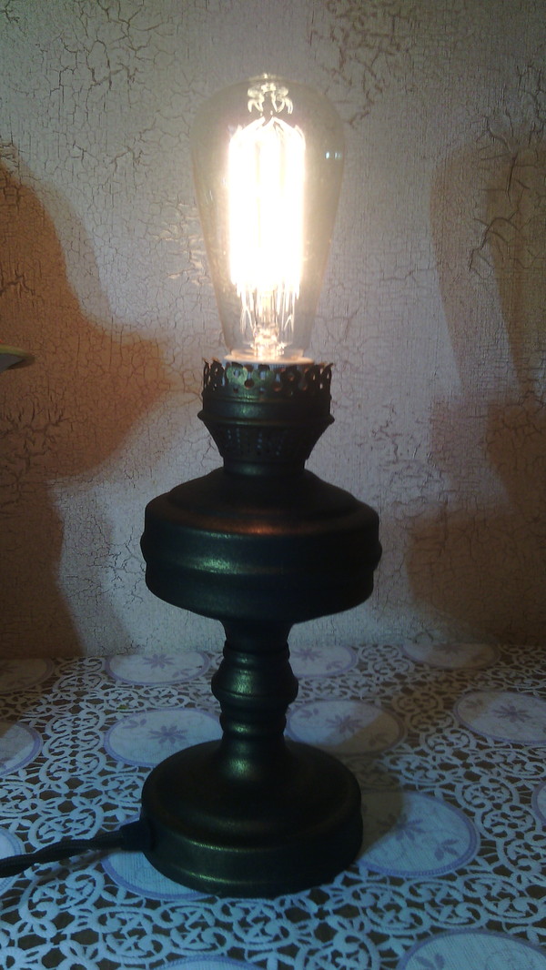 Retro lamp from an old kerosene stove - My, Edison's lamp, Desk lamp, Longpost