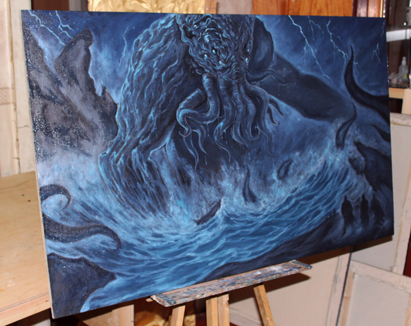 Paintings - My, Oil painting, Painting, Sea, Cthulhu, Art