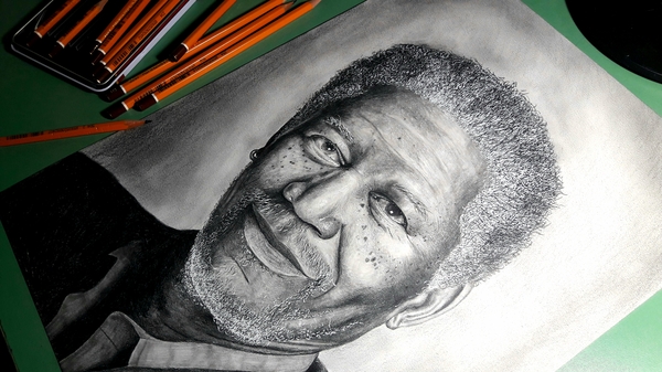 Portrait of Morgan Freeman + video process - My, Morgan Freeman, Drawing, Speeddrawing, Portrait, Video