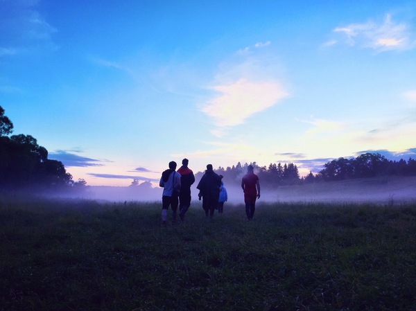 We return from the waterfalls, which are located on the Nara River in MO along the Kaluga highway. Cascade of springs flowing into the river. - My, Field, Fog, Friends, Summer, Evening