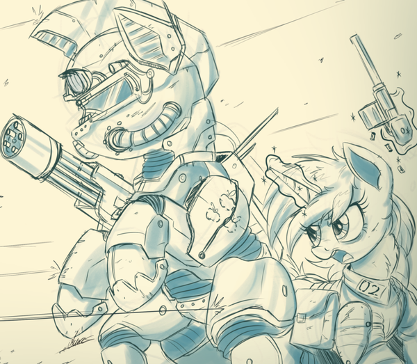Sketch Comm - Steel Hooves and Littlepip My Little Pony, Fallout: Equestria, Littlepip, Steelhooves, Original Character, Ncmares