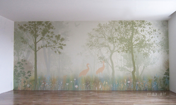 Foggy forest art painting of the wall in the apartment - My, Artist, Art, Creation, Interior, Illustrations, Drawing, Painting, Painting, Longpost