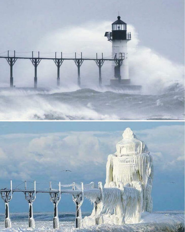 Lighthouse in Michigan before and after a storm - Lighthouse, Cold, Saint Petersburg