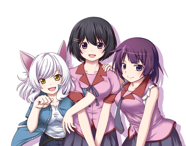 Three cuties) or two?))) - Anime, Anime art, Black hanekawa, Hanekawa tsubasa, Hitagi senjougahara, Art, , Monogatari series