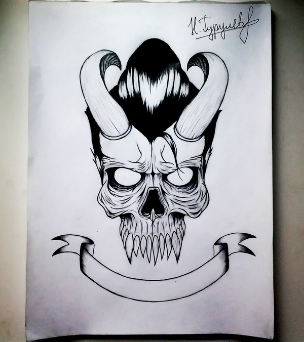 pencil sketch - My, Sketch, Tattoo sketch, Scull, Pencil drawing