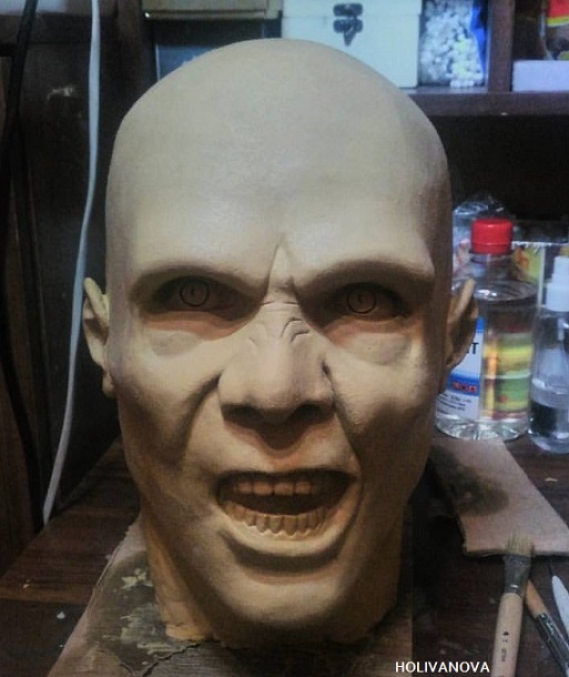 Plasticine head, followed by the manufacture of a polyurethane zombie mask on it. - My, Needlework without process, Mask, Plasticine