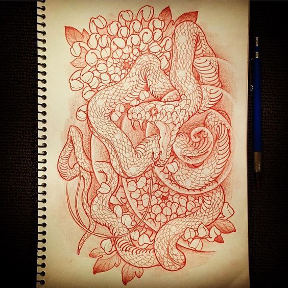 Snakes (a selection of sketches of tattoos) - Tattoo, Tattoo Lovers League, Snake, Scull, Longpost, Sketch