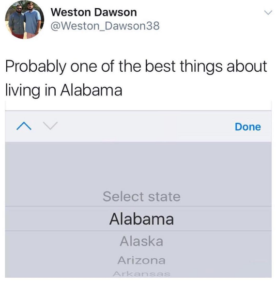Alabama Advantage - Twitter, Screenshot, Alabama, iPhone, Settings, State, Humor, USA