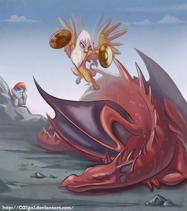 Fast wings of fire are not afraid - My little pony, Rainbow dash, Gilda, The Dragon, Prank