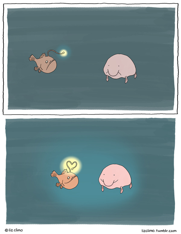 Love comes unexpectedly. - Lizclimo, Comics, Love, Drop fish, Anglerfish