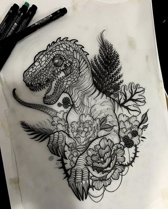 Sketch Collection: Dinosaurs - Tattoo, Longpost, Tattoo Lovers League, Sketch, Dinosaurs, Not mine