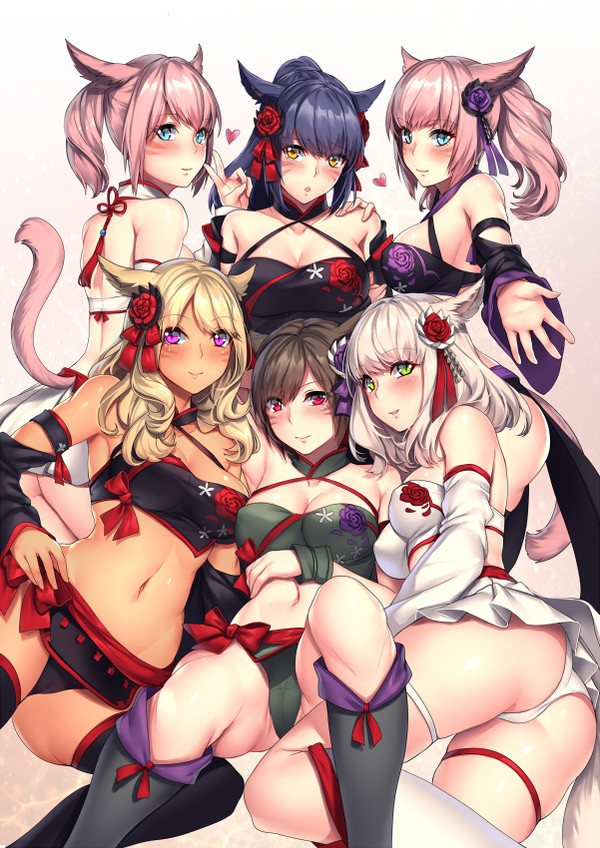 Neko paradise - NSFW, Anime Art, Аниме, Final Fantasy, Miqote, Nеko, Dark skin, Неко