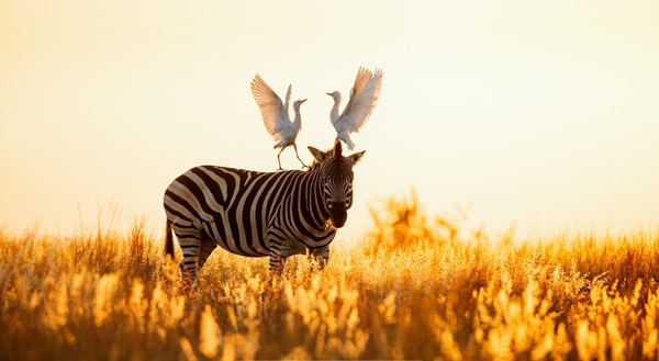 Egyptian herons dancing on a zebra - zebra, Heron, , The photo, Nature, wildlife