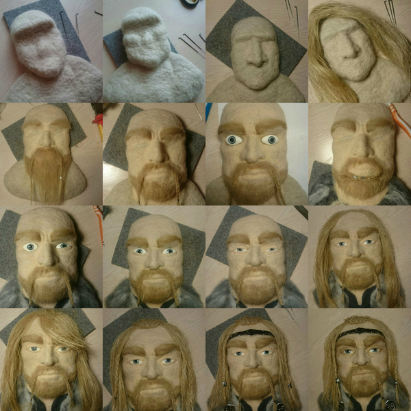Way of the warrior.. from wool. Stages of transformation of a felted face - My, Needlework with process, Wallow, Dry felting, My, Warrior, Portrait