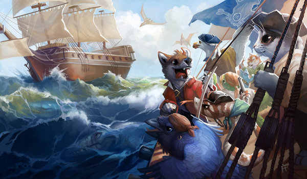 Ixalan Parody Prerelease mat: The Jolly Rover - Alradeck, Furry, Art, Pirates, Sea, Ship