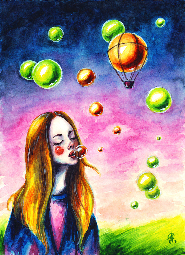 make a wish - My, Illustrations, Drawing, Watercolor, Redheads