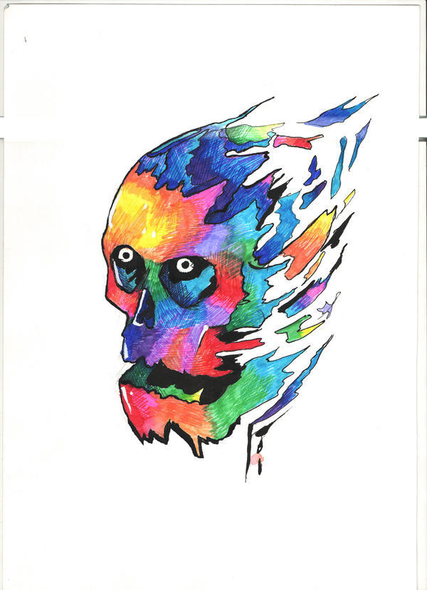 colorful skull - My, Abstraction, Scull, Creation, Drawing, Pen drawing, 