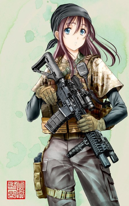 Anime art - Anime, Weapon, , Steyr AUG, Scar, , Longpost