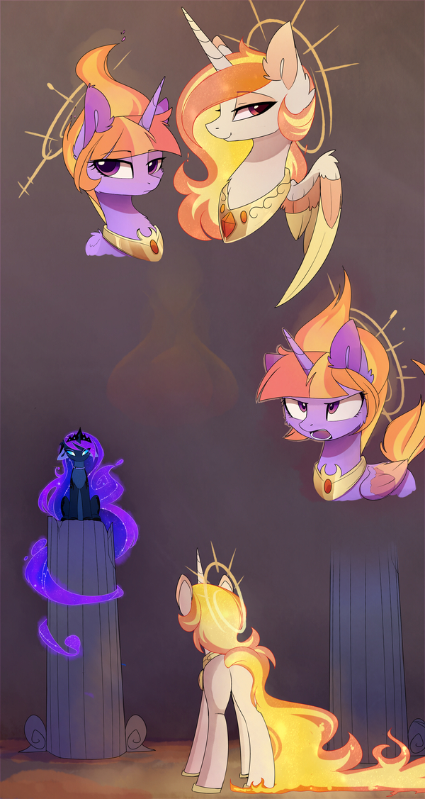 Fire Goddesses - My Little Pony, PonyArt, Princess Celestia, Princess Luna, Twilight sparkle, Magnaluna