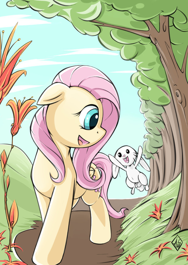 Out for a walk - My Little Pony, PonyArt, Fluttershy, Angel Bunny