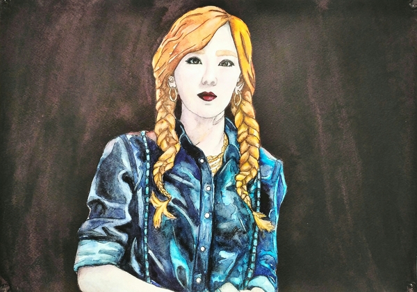 Another portrait - My, Creation, Art, Beautiful girl, Portrait, My, Watercolor, Drawing, 
