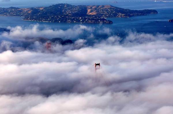 Bridge Golden Gate under the clouds. San Francisco, USA - Bridge, Clouds, The photo