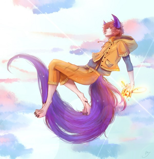 For the first time I tried on the background of a cloud ~ - My, Arakito, Original character