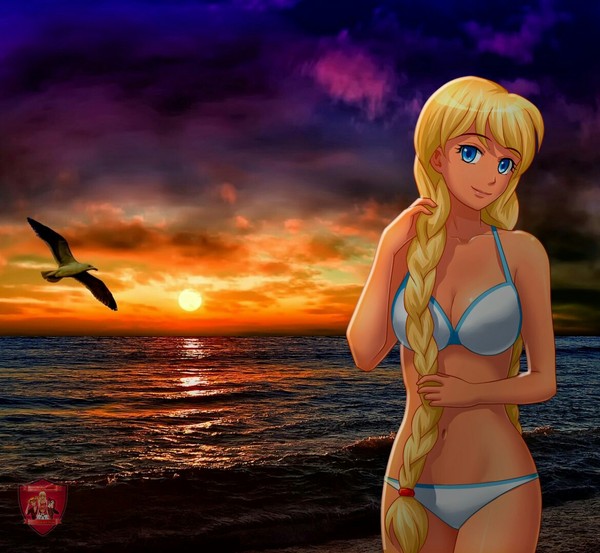 Sunset from Slavyai - Art, Anime, Not anime, Endless summer, Visual novel, Camp owlet, Glorifying