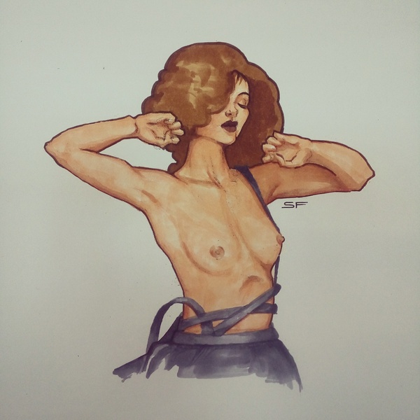 I am learning to draw and color with markers =)maybe one day I will become a tattoo master. - NSFW, My, Erotic, Boobs, Drawing, Art, Sketch, With your own hands