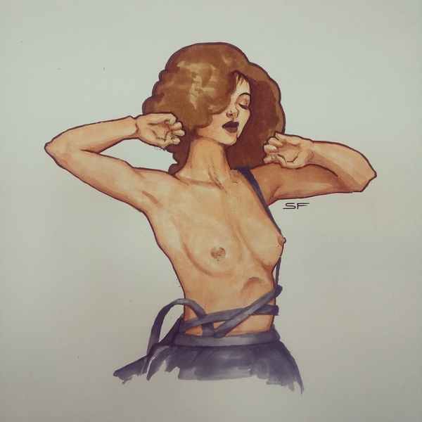 I am learning to draw and color with markers =)maybe one day I will become a tattoo master. - Sketch, Erotic, Boobs, With your own hands, Drawing, Art, My, NSFW