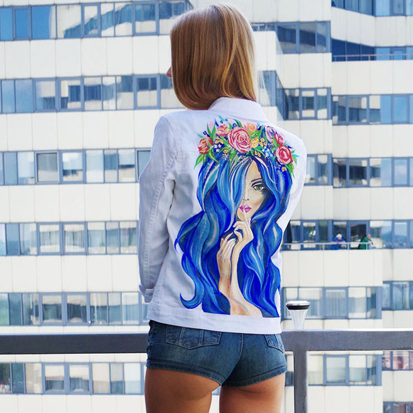 Painting clothes. Denim jacket: how to create a stylish look - My, Painting, Painting on fabric, Art painting, Wall painting, , Needlework without process, Longpost