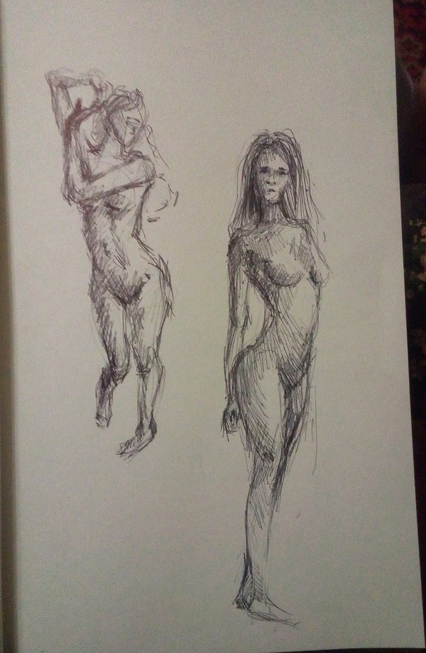 5-8 minute, tutorial sketch. - My, Junior Academy of Artists, Drawing, Sketch, People, Naked, Ball pen, Nudity