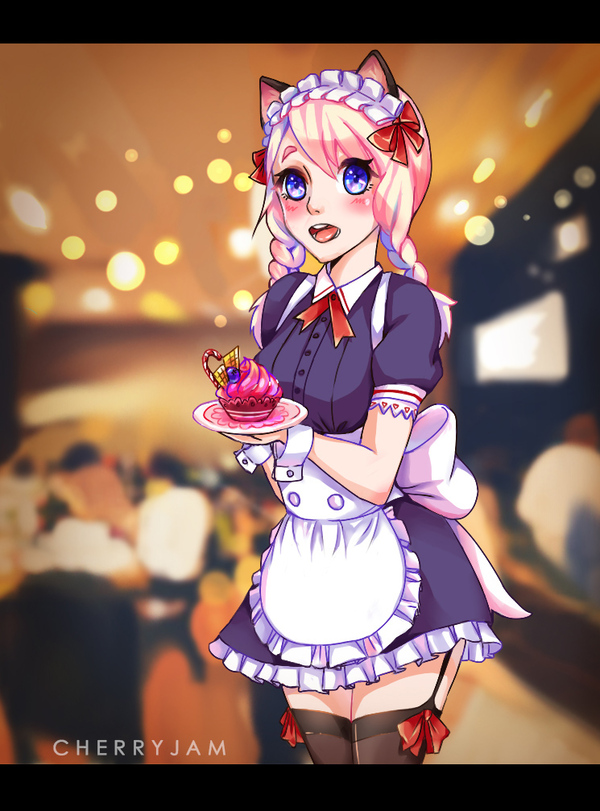Maid cafe - My, Anime art, Digital, Photoshop, SAI, 2D, Drawing, Original character