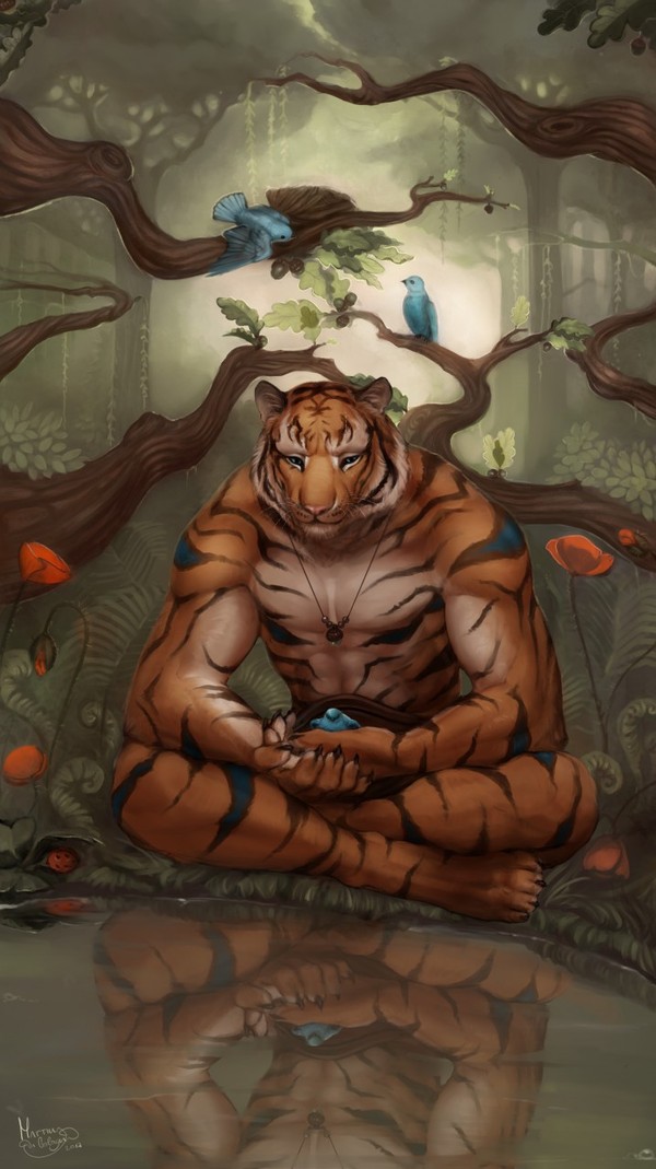 The keeper - Tiger, Furry, Forest, Birds, Art, Thescarletartist