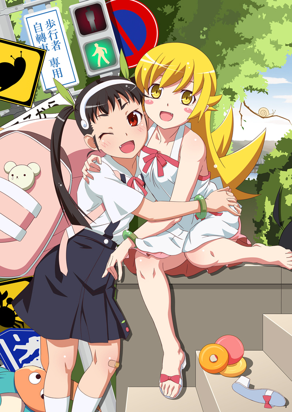 ,   -  Anime Art, , Monogatari series, Hachikuji Mayoi, Shinobu Oshino, Yotsugi Ononoki