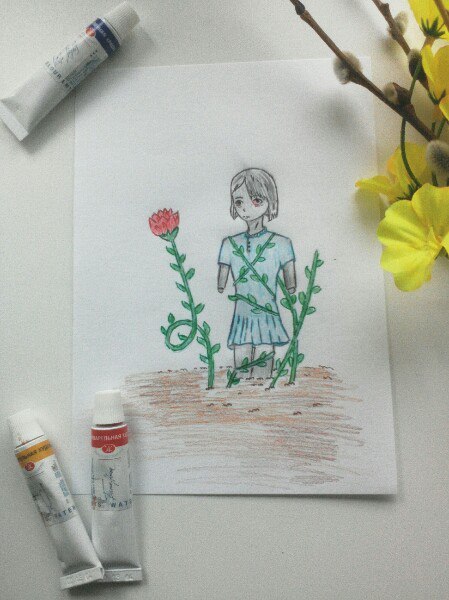 Today I decided to draw something) - My, Drawing, Flowers, Doll, Colour pencils