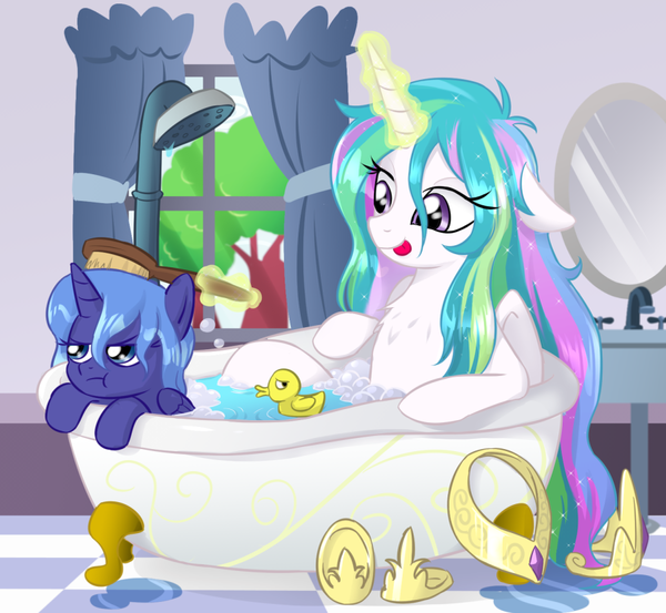 Bath time My Little Pony, Ponyart, Princess Celestia, Princess Luna, Ta-na