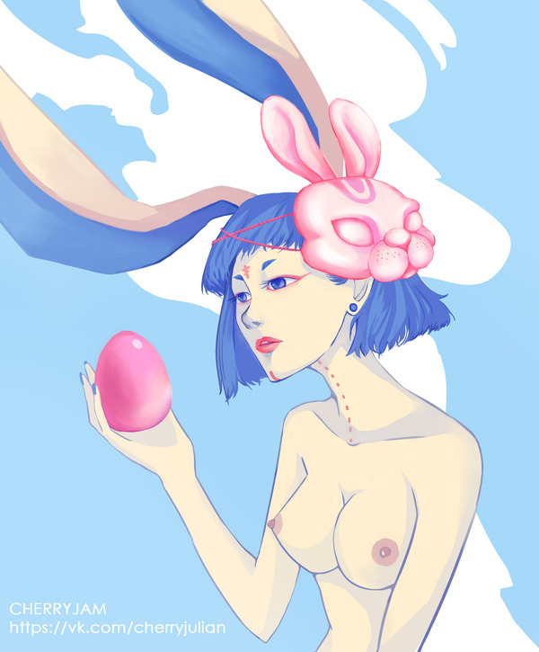 Cute rabbit - NSFW, My, 2D, Anime, Strawberry, Rabbit, Photoshop, Anime art