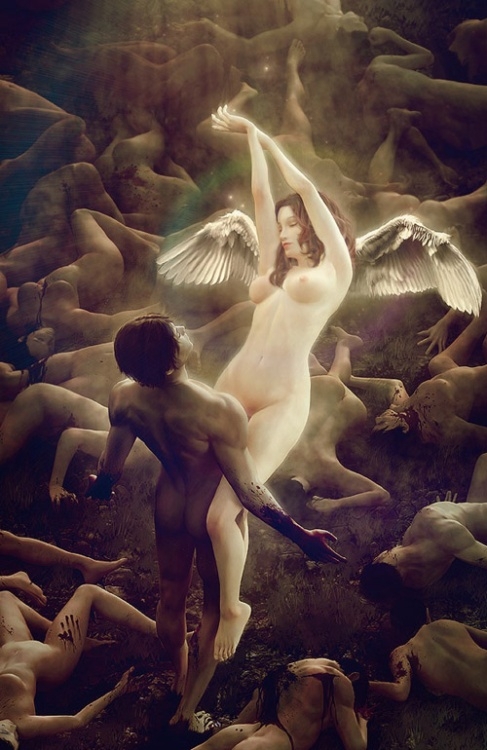 Angels (Compilation) - NSFW, Girls, A selection, Breast, Nudity, Angel, Digital, Photoshop, Art, Longpost