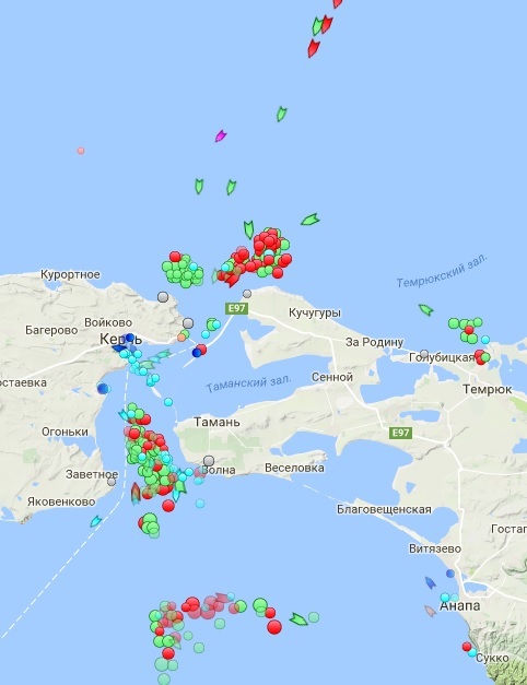 Meanwhile, on the blocked Kerch Strait, a whole fleet has already gathered :) - Crimea, Kerch Strait, Bridge, Ship, Longpost