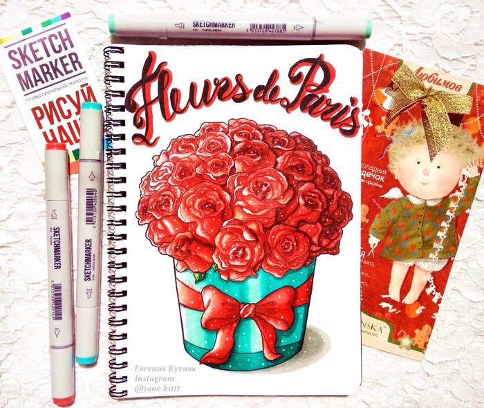 Drawing with markers - Drawing, Flowers, 