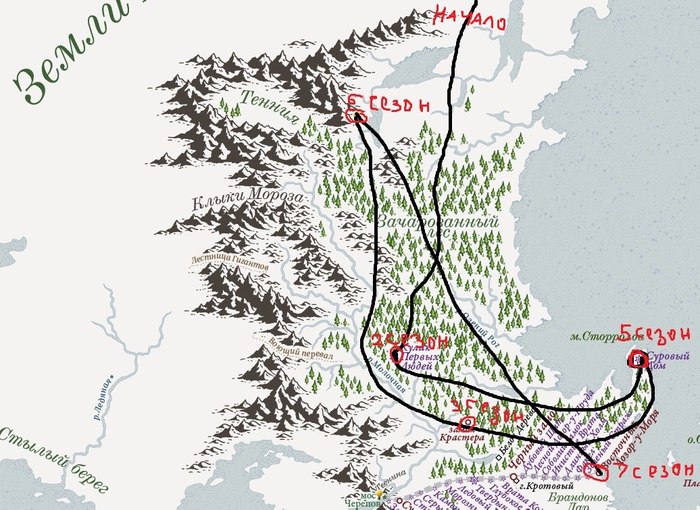 Walkers route for 7 seasons. - Game of Thrones, Spoiler, White walkers, Behind the wall