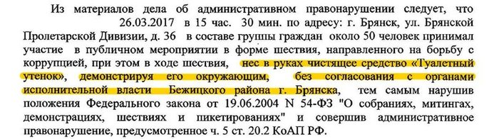 In Bryansk, a participant in a rally on March 26 was convicted for demonstrating a bottle of Toilet Duck without the consent of the authorities. - Court, Bryansk, Administrative violation, Rally, , Toilet duckling, Duck, Russia