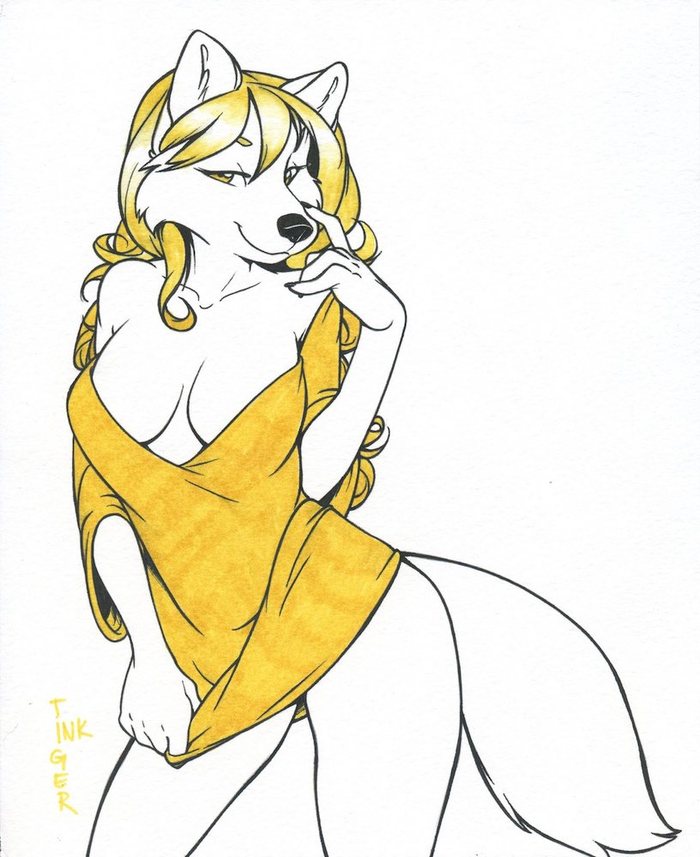 Yellow Wolf - Inktiger, Furry, Anthro, Art, Furry canine