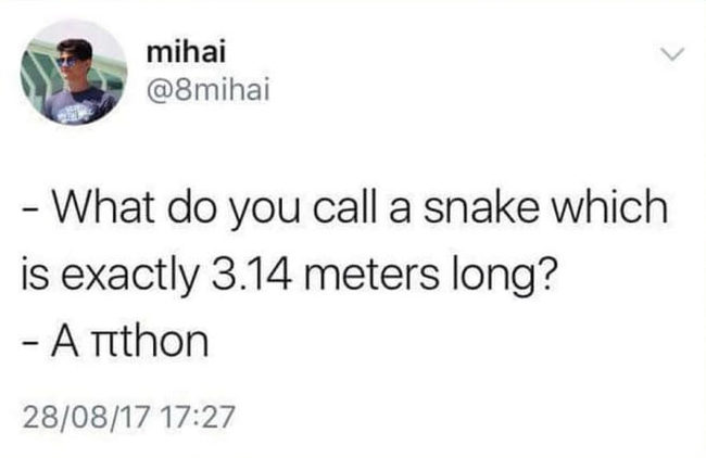 What is the name of a snake 3.14 meters long? - Python, Subtle humor, Humor