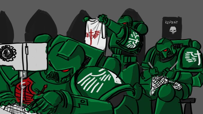 What do Astartes spend their free time on? - Warhammer 40k, Dark Angels, Space wolves, Wh humor, Fan art, Sewing, Прическа