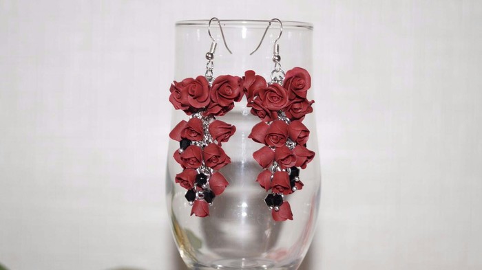 Polymer clay earrings - My, Earrings, Polymer clay, , the Rose, Needlework without process, Longpost